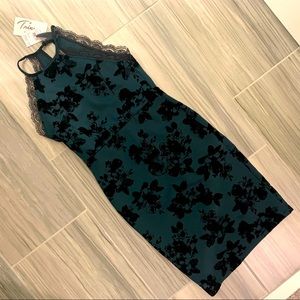 Hunter green and black floral dress